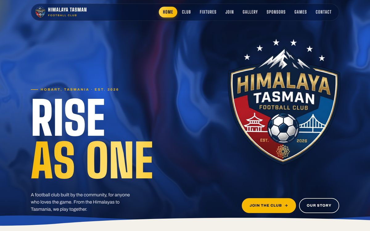 Himalaya Tasman FC website homepage
