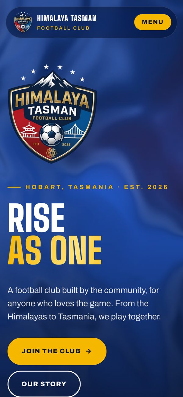 Himalaya Tasman FC homepage on a phone